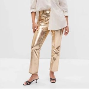 Gap Gold High Rise Vegan Leather Cheeky Straight Pants